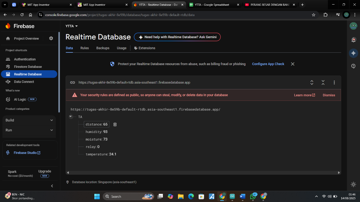 Actual Firebase Realtime Database test screen