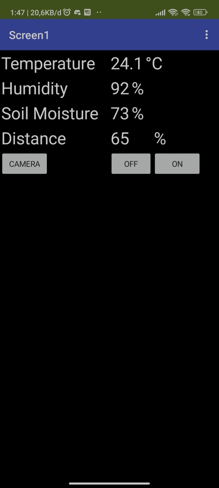 Actual MIT App Inventor smart watering test interface